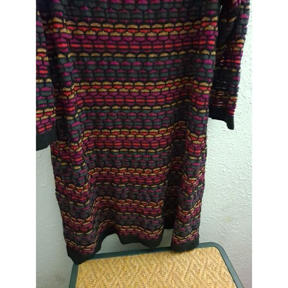 Lane Bryant Sweater Dress 18/20 Striped Square Neck Knit Gold Knee Lenth Pnk Blk - Picture 5 of 9